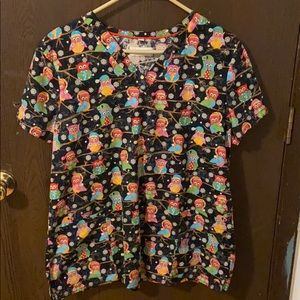 White Cross size Large winter owl scrub top